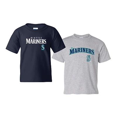Youth Soft as a Grape  Navy/Heather Gray Seattle Mariners 2-Pack Logo T-Shirt Set