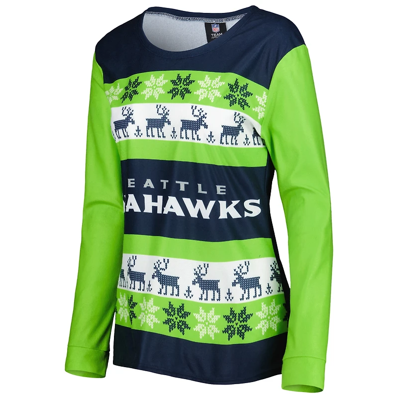 FOCO College Navy Seattle Seahawks Wordmark Ugly Pyjama pour femme