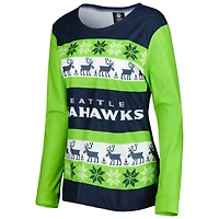 FOCO College Navy Seattle Seahawks Wordmark Ugly Pyjama pour femme
