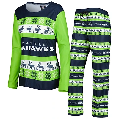 FOCO College Navy Seattle Seahawks Wordmark Ugly Pyjama pour femme