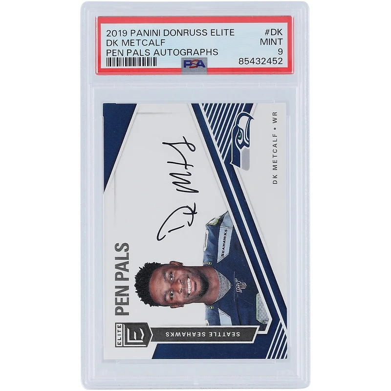 Carte de recrue authentifiée DK Metcalf des Seattle Seahawks 2019 Panini Donruss Elite Pen Pals #PP-DK PSA 9