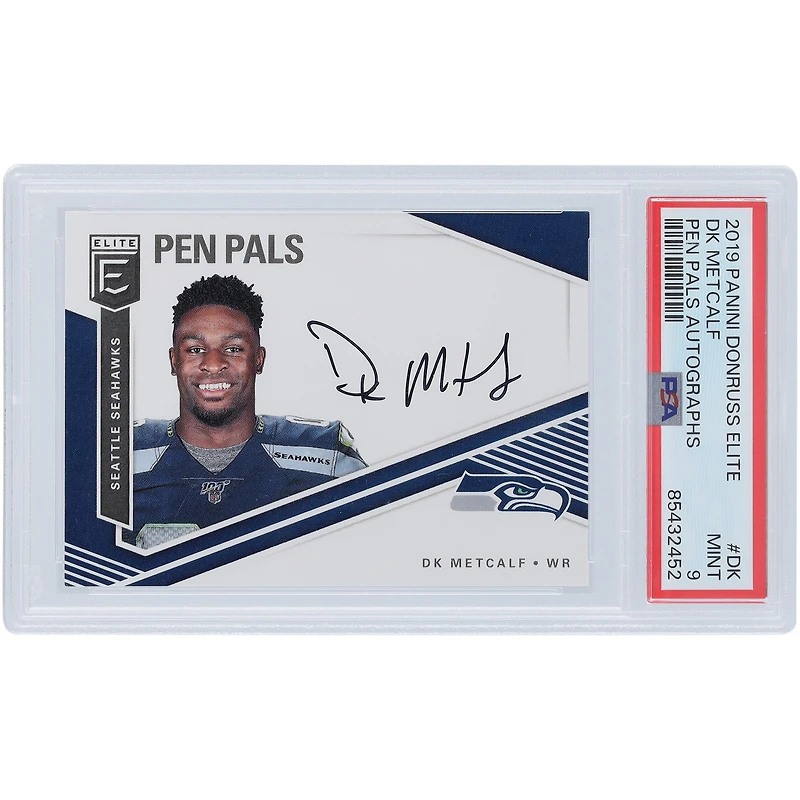 Carte de recrue authentifiée DK Metcalf des Seattle Seahawks 2019 Panini Donruss Elite Pen Pals #PP-DK PSA 9