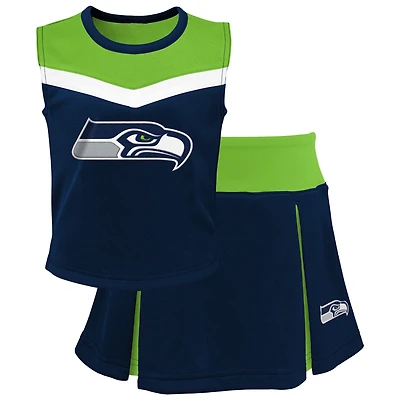 Girls Preschool College Navy Seattle Seahawks Spirit Two-Piece Cheerleader Set