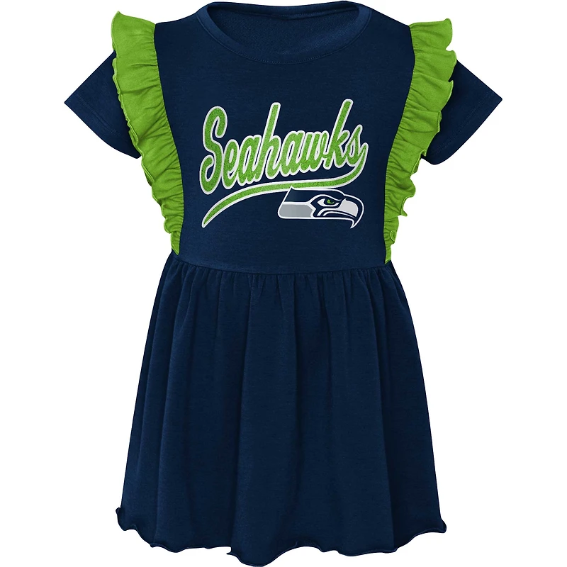 Robe tri-mélange trop mignonne des Seahawks de Seattle bleu marine pour fille d'âge préscolaire