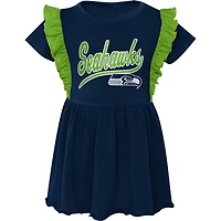 Robe tri-mélange trop mignonne des Seahawks de Seattle bleu marine pour fille d'âge préscolaire