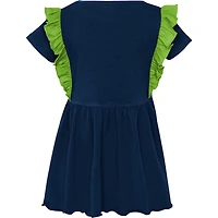 Robe tri-mélange trop mignonne des Seahawks de Seattle bleu marine pour fille d'âge préscolaire