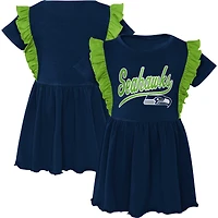 Robe tri-mélange trop mignonne des Seahawks de Seattle bleu marine pour fille d'âge préscolaire