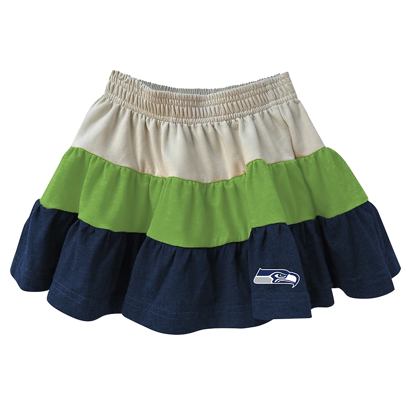 Ensemble sweat à capuche zippé sans manches et jupe trois niveaux pour filles, Wes & Willy, vert fluo/bleu marine universitaire, Seattle Seahawks