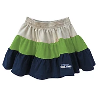Ensemble sweat à capuche zippé sans manches et jupe trois niveaux pour filles, Wes & Willy, vert fluo/bleu marine universitaire, Seattle Seahawks