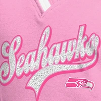 Girl's Youth New Era  Pink Seattle Seahawks Mommy & Me Multiplier Raglan V-Neck T-Shirt
