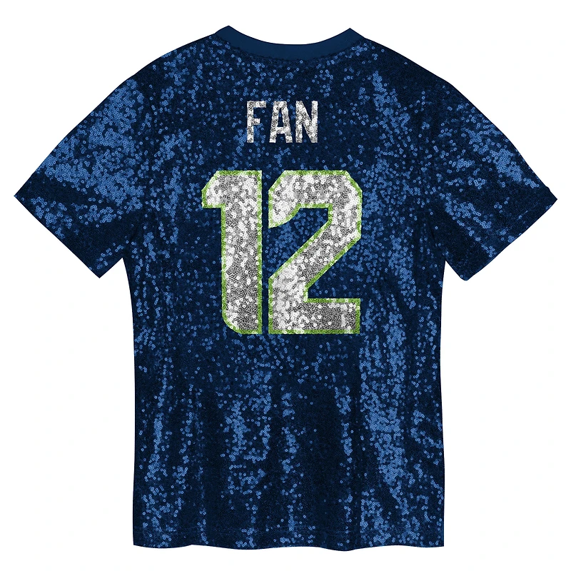 Maillot à col en V sequins pour jeunes filles de 12 ans Fan College Navy Seattle Seahawks