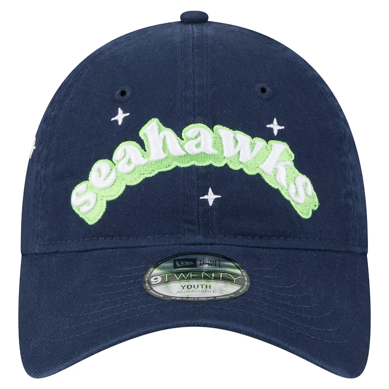 Casquette ajustable 9TWENTY pour jeunes filles New Era College Navy des Seattle Seahawks