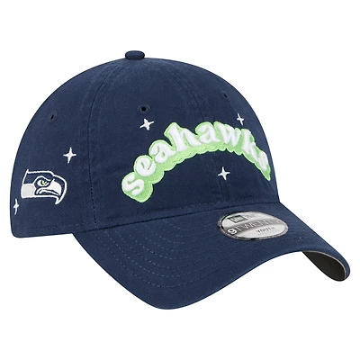 Girls Youth New Era  College Navy Seattle Seahawks Cheer 9TWENTY Adjustable Hat