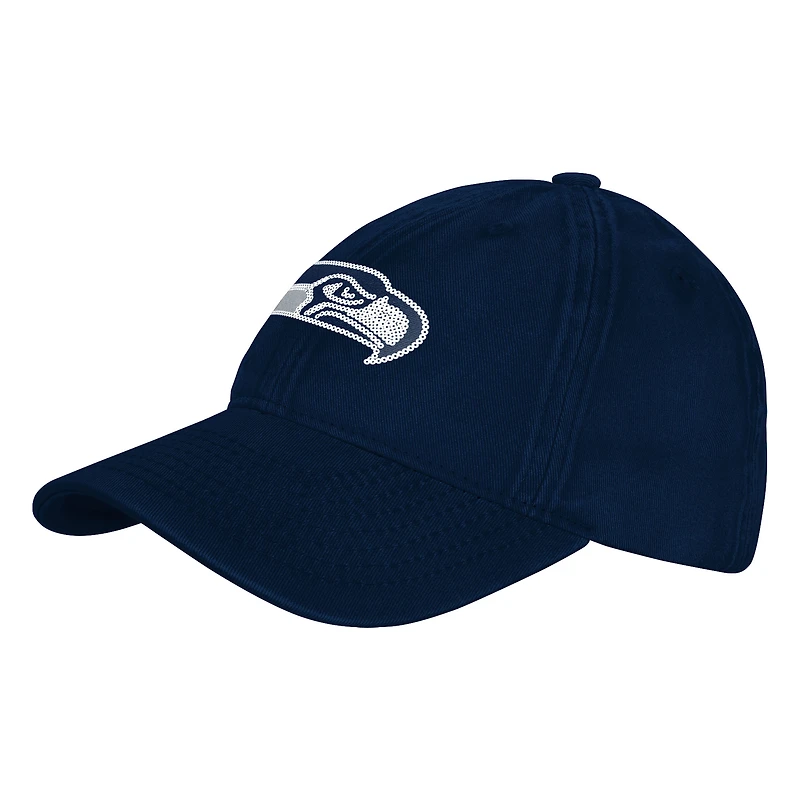 Girls Youth Outerstuff College Navy Seattle Seahawks Gridiron Adjustable Hat