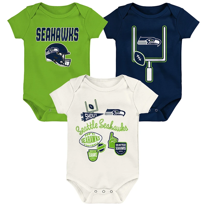 Infant & Newborn Outerstuff Seattle Seahawks Littlest Player Three-Piece Bodysuit Set
