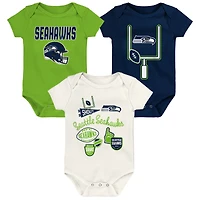 Infant & Newborn Outerstuff  Seattle Seahawks Littlest Player Three-Piece Bodysuit Set