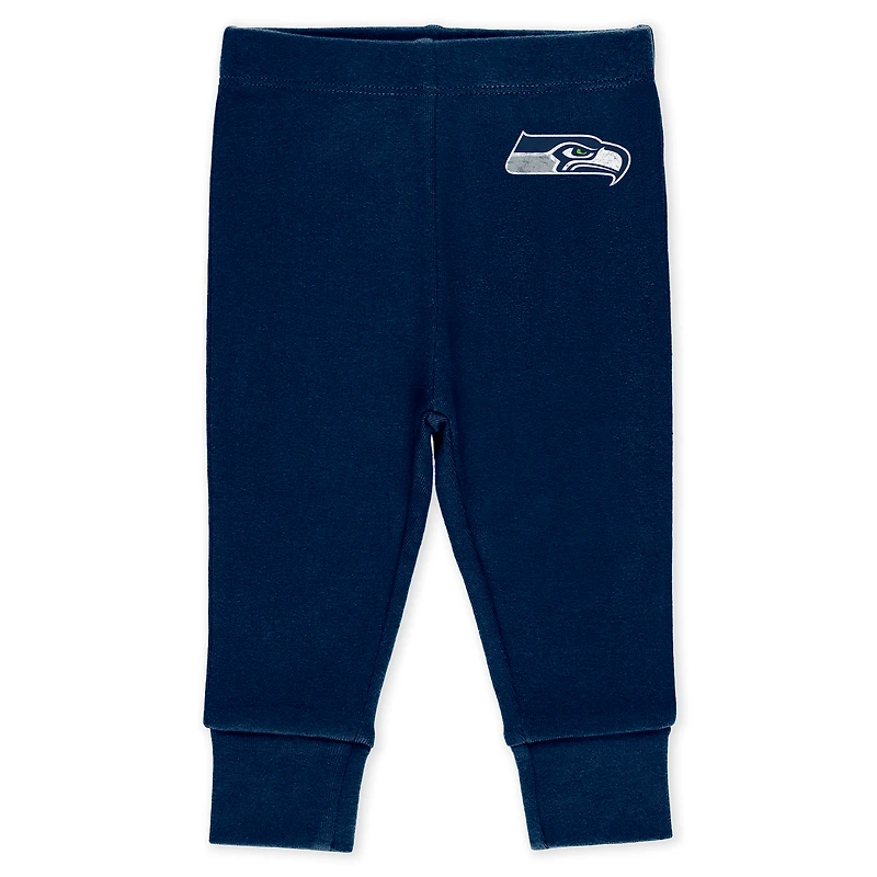 Infant & Newborn WEAR by Erin Andrews Seattle Seahawks Three-Piece Turn Me Around Bodysuits Pant Set
