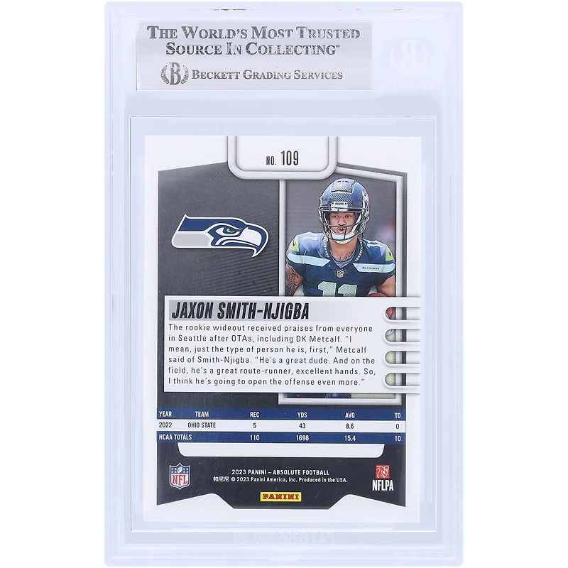 Carte de recrue authentifiée signée par Jaxon Smith-Njigba des Seattle Seahawks, Panini Absolute n° 109, 2023, présentée par les fans de Beckett