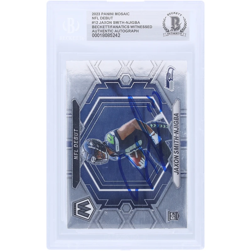 Jaxon Smith-Njigba Seattle Seahawks autographié Panini Mosaic 2023 NFL Debut #ND-12 Beckett Fanatics a vu une carte de recrue authentifiée