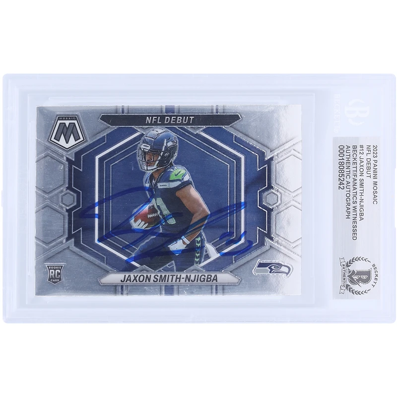 Jaxon Smith-Njigba Seattle Seahawks autographié Panini Mosaic 2023 NFL Debut #ND-12 Beckett Fanatics a vu une carte de recrue authentifiée