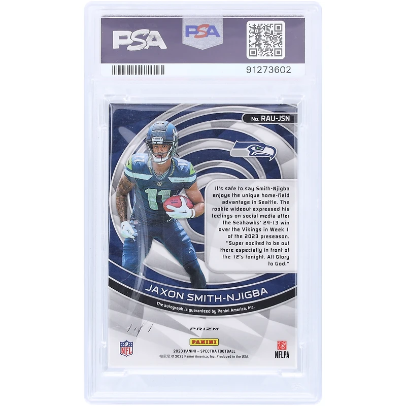 Carte de recrue Panini Spectra Gold 2023 autographiée par Jaxon Smith-Njigba des Seattle Seahawks #RAU-JSN #1/1 PSA authentifiée 8