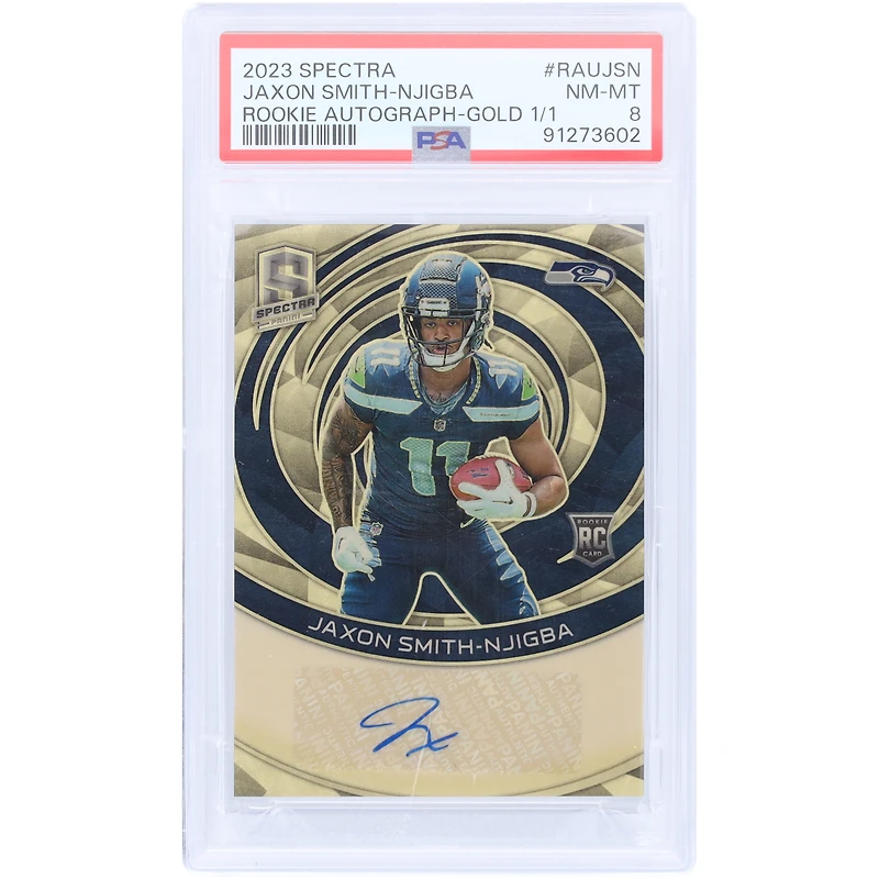Carte de recrue Panini Spectra Gold 2023 autographiée par Jaxon Smith-Njigba des Seattle Seahawks #RAU-JSN #1/1 PSA authentifiée 8