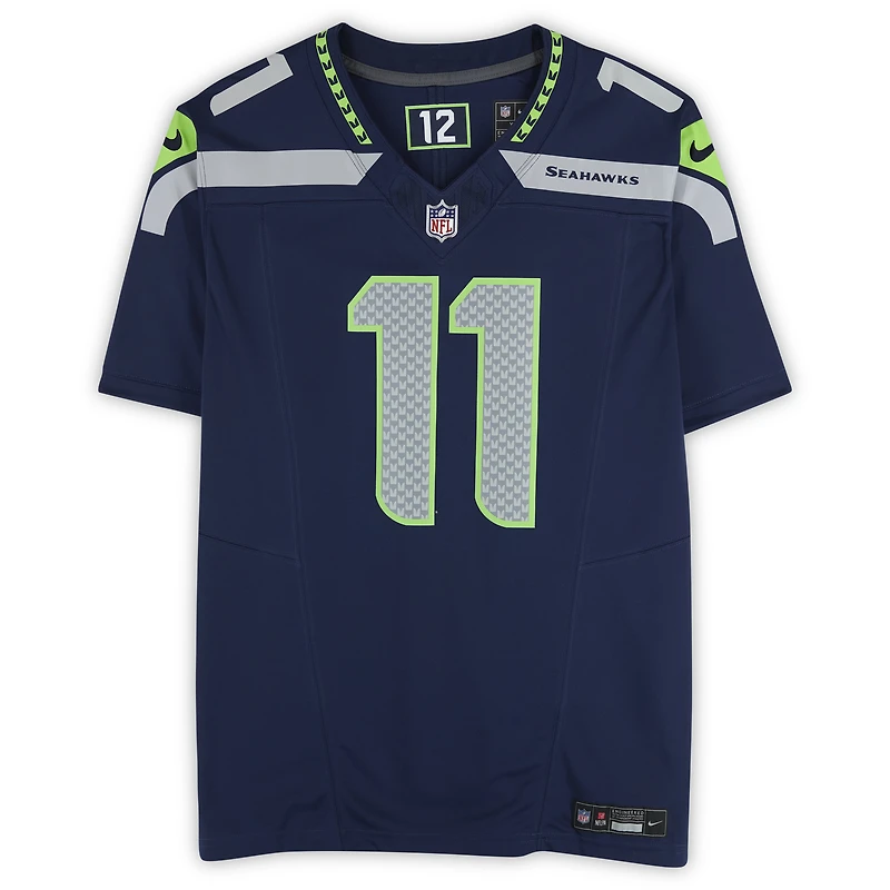 Maillot Nike Vapor F.U.S.E. Limited dédicacé par Jaxon Smith-Njigba des Seattle Seahawks, bleu marine universitaire, avec inscription « We Are 12 ».
