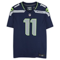 Maillot Nike Vapor F.U.S.E. Limited dédicacé par Jaxon Smith-Njigba des Seattle Seahawks, bleu marine universitaire, avec inscription « We Are 12 ».