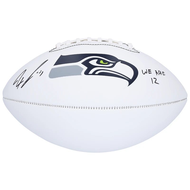 Ballon de football Franklin White Panel autographié par Jaxon Smith-Njigba des Seattle Seahawks avec l'inscription « We Are 12 »