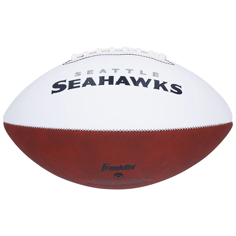 Ballon de football Franklin White Panel autographié par Jaxon Smith-Njigba des Seattle Seahawks avec l'inscription « We Are 12 »