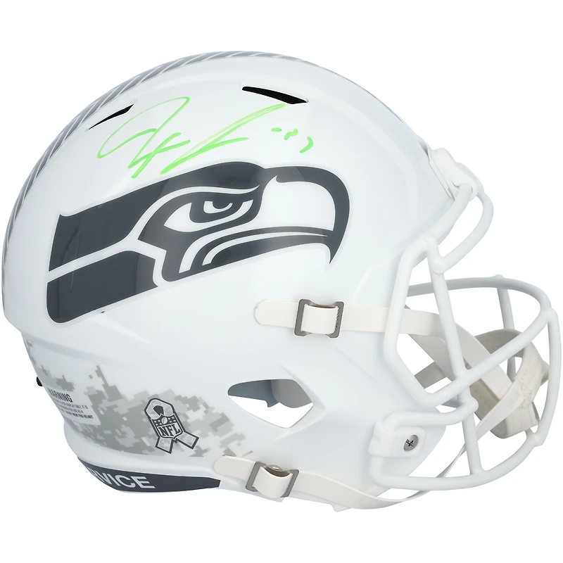 Réplique du casque Riddell 2024 Salute To Service Speed ​​autographié par Jaxon Smith-Njigba des Seattle Seahawks