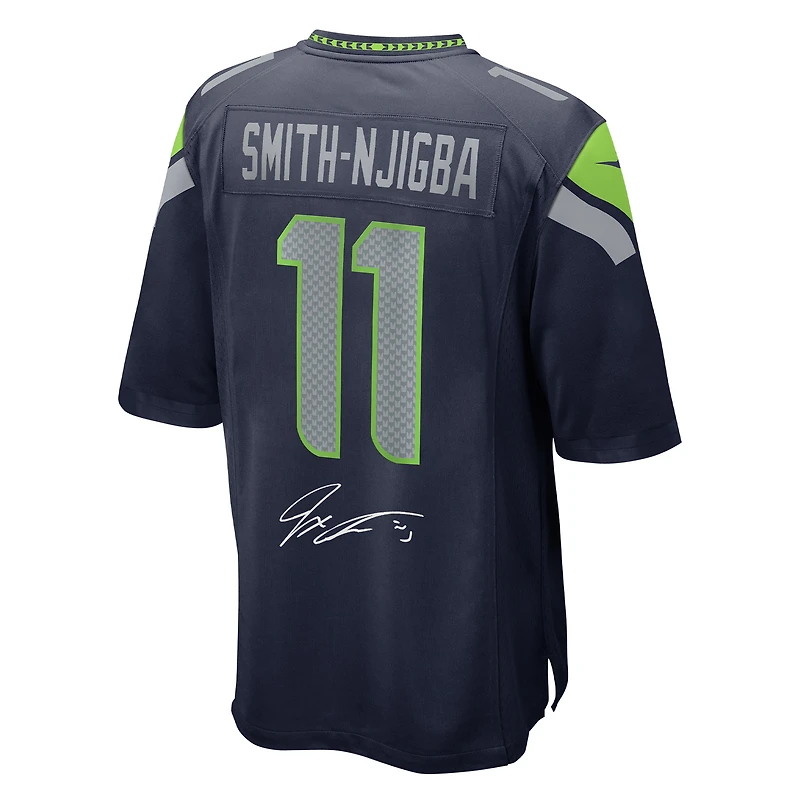 Maillot de match universitaire Nike bleu marine autographié par Jaxon Smith-Njigba des Seahawks de Seattle, champions du Super Bowl LX