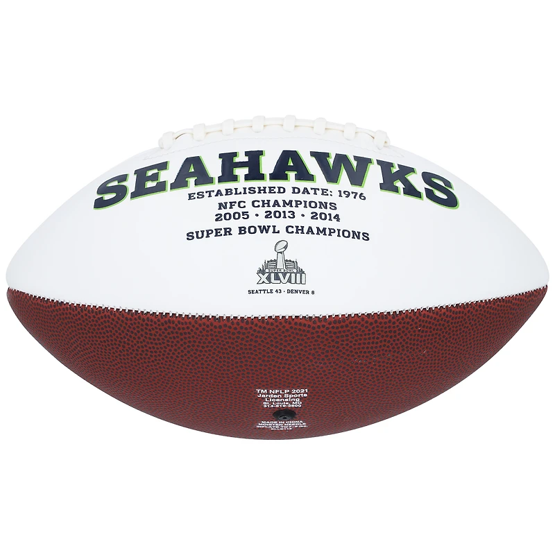 Ballon de football blanc autographié par Jaxon Smith-Njigba des Seattle Seahawks avec l'inscription « We Are 12 »