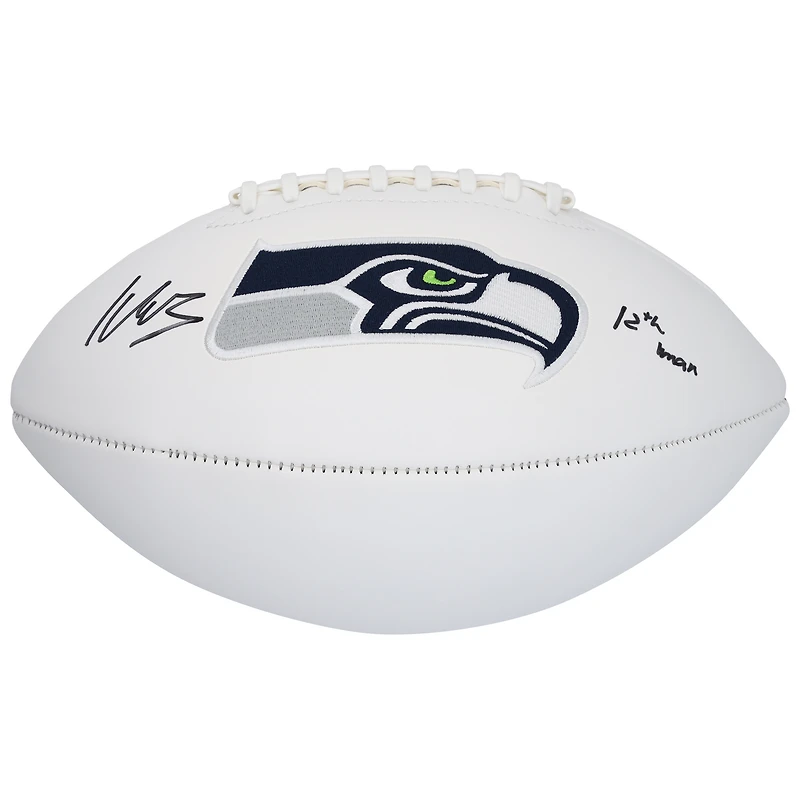 Ballon de football Franklin White Panel autographié par Kenneth Walker III des Seattle Seahawks avec inscription « 12th Man »
