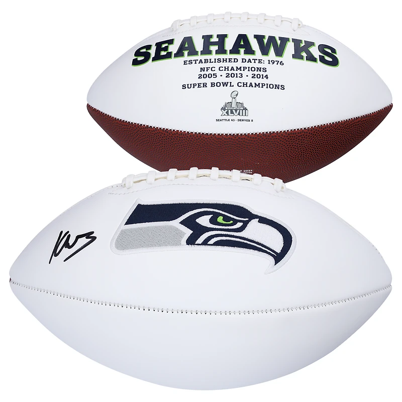 Ballon de football à panneau blanc autographié par Kenneth Walker III des Seattle Seahawks