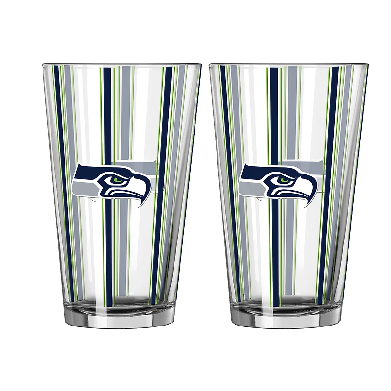 Ensemble de deux verres à bière rayés de 473 ml (16 oz) Logo Brands Seattle Seahawks