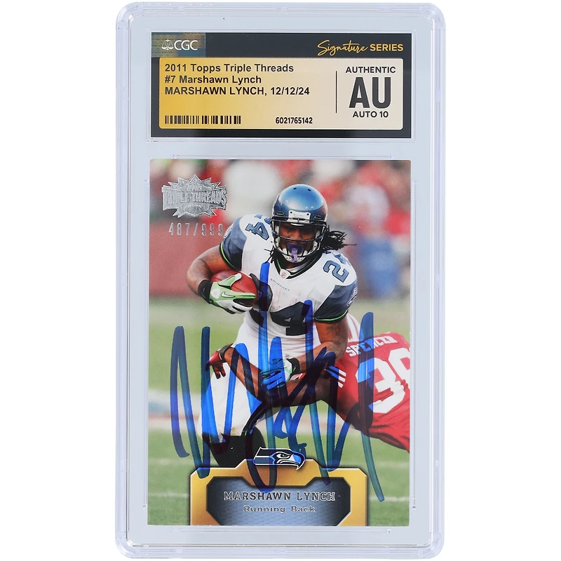 Marshawn Lynch Seattle Seahawks Autographié 2011 Topps Triple Threads #7 #/999 CGC Fanatics Witnessed Authenticated Auto 10 Card