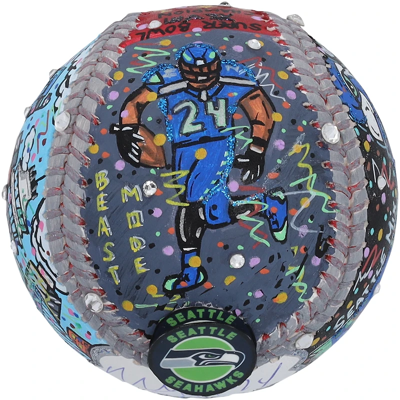 Baseball autographié par Marshawn Lynch des Seattle Seahawks - Illustration de Charles Fazzino - RG13310408