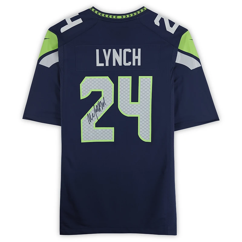Maillot Nike bleu marine dédicacé par Marshawn Lynch des Seattle Seahawks