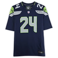 Maillot Nike bleu marine dédicacé par Marshawn Lynch des Seattle Seahawks