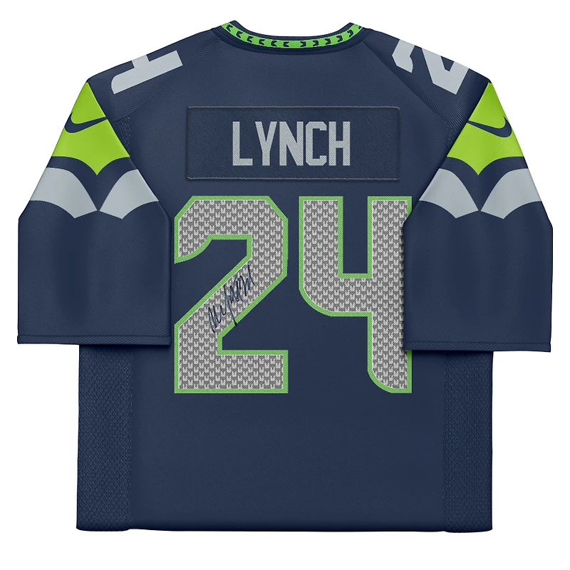 Maillot Nike bleu marine dédicacé par Marshawn Lynch des Seattle Seahawks