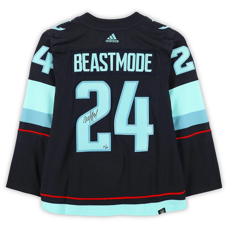 Maillot adidas Seattle Kraken bleu marine dédicacé Marshawn Lynch Seattle Seahawks « Beast Mode » - Édition limitée à 24 exemplaires