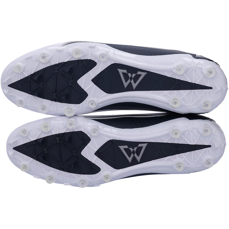 Chaussures de football dédicacées bleu marine, blanc et argent Beast Mode B.T.A Elite des Seattle Seahawks par Marshawn Lynch