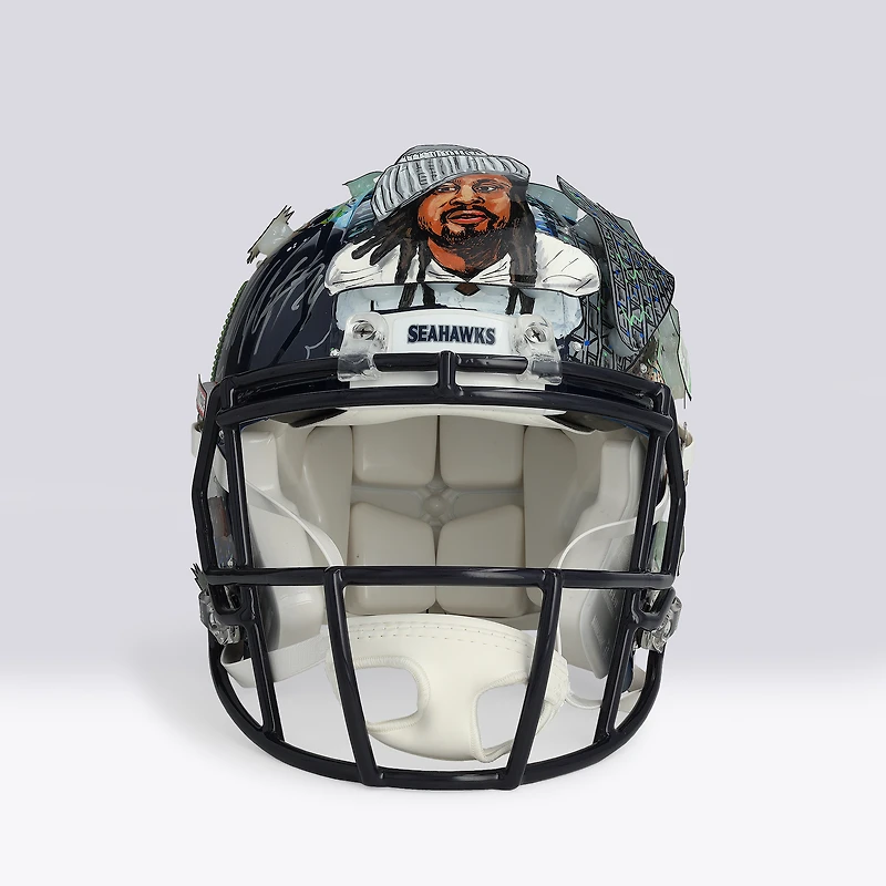 Casque Riddell Speed ​​Authentic autographié par Marshawn Lynch (Seahawks de Seattle) - Illustration de Charles Fazzino - WN55916657