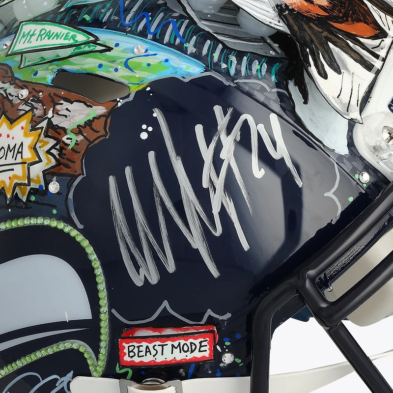 Marshawn Lynch Seattle Seahawks Autographed Riddell Speed Authentic Helmet - Art by Charles Fazzino - WN55916657