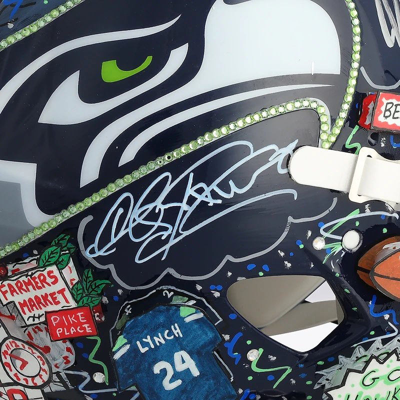 Casque Riddell Speed Authentic autographié par Marshawn Lynch (Seahawks de Seattle) - Illustration de Charles Fazzino - WN55916657