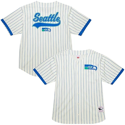 Haut en maille boutonné avec logo vintage des Seattle Seahawks de Mitchell & Ness pour homme, couleur crème, Final Seconds