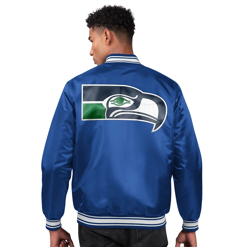 Men's Starter  Royal Seattle Seahawks Locker Room Satin Full-Snap Varsity Jacket