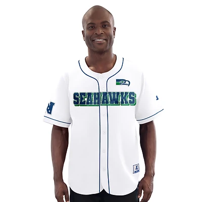 Men's Starter White Seattle Seahawks Relay Vintage Full-Button Baseball Jersey