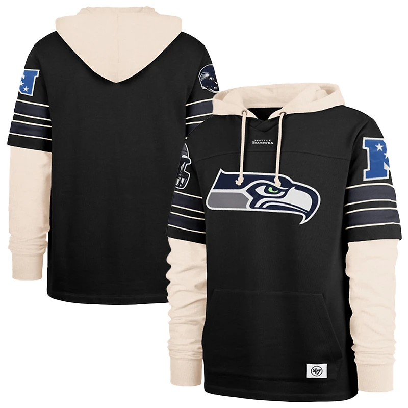 Men's '47  Black Seattle Seahawks Split Zone Cornerback Duo Lacer Hoodie